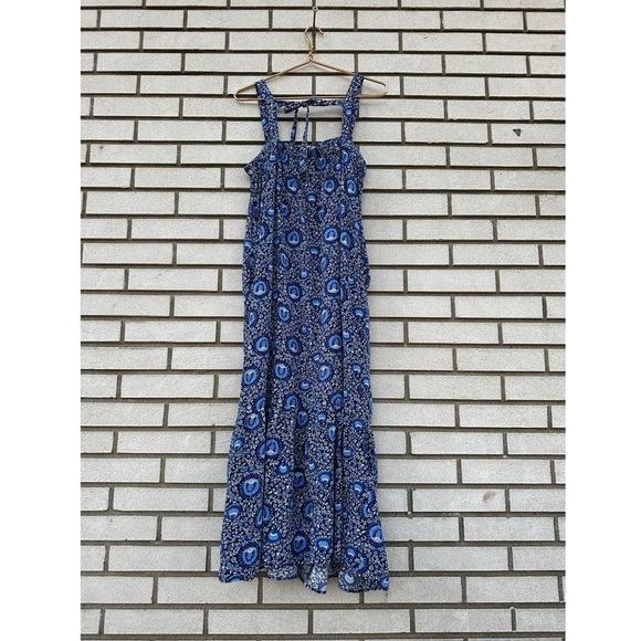 Old Navy Sleeveless Tie-Back Cutout Maxi Swing Dress Dark Sea Blue Print - Picture 8 of 14